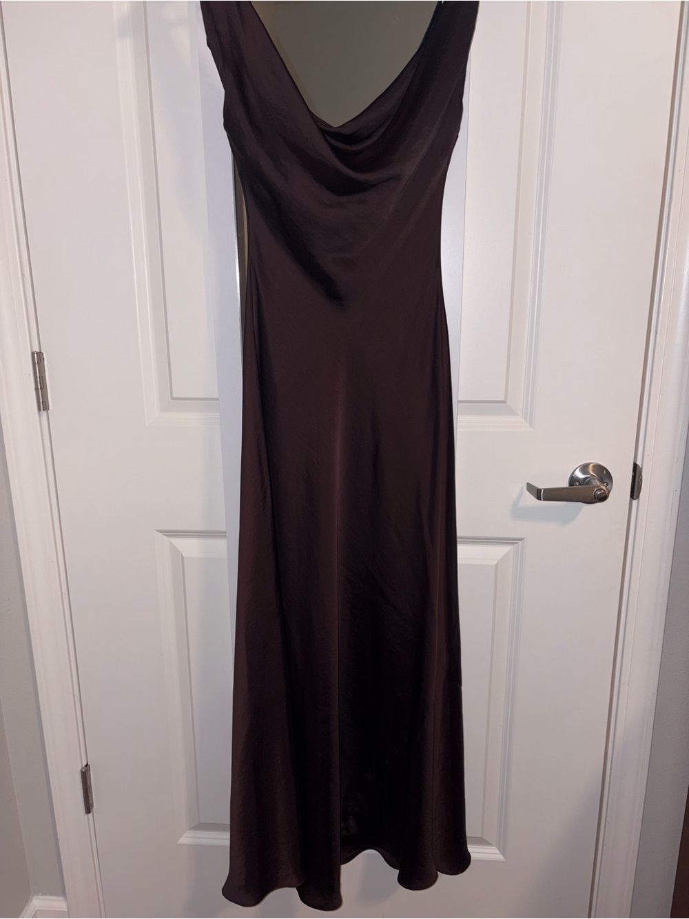 Zara Chocolate Brown Satin Cowl Neck Maxi Dress